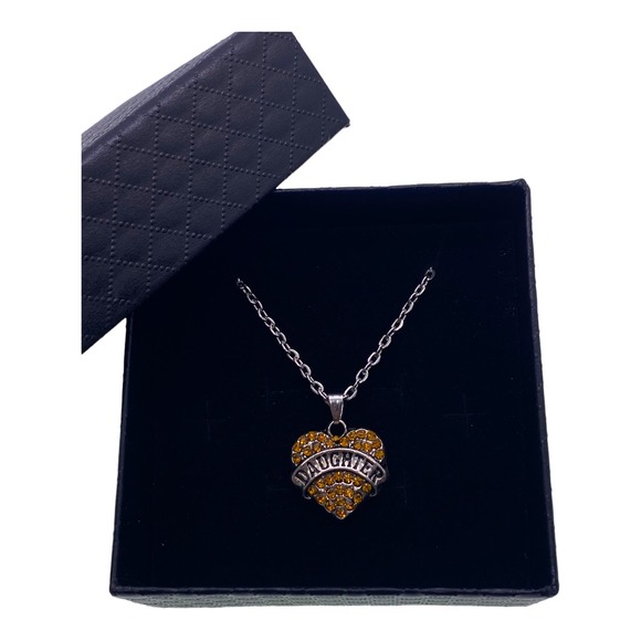 Imitation Yellow Topaz Daughter Cubic Zirconia Heart Necklace Gift Box - Picture 2 of 5